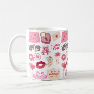 Cute Pink Valentine’s Day Love Doodles Collection Koffiemok