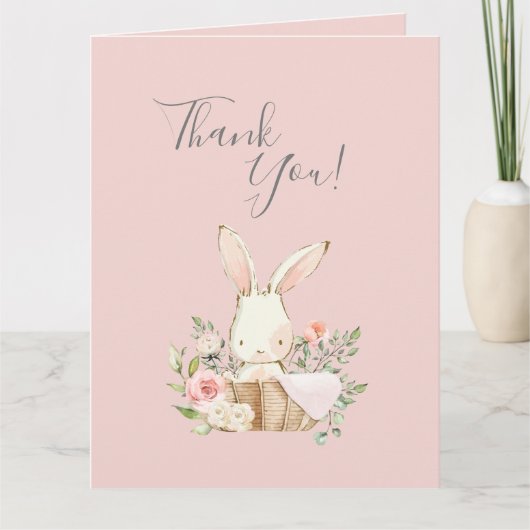 Cute Pink Waterverf Bunny Baby shower Bedankkaart (Voorkant)