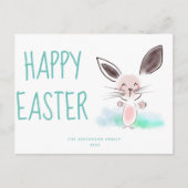 Cute Pink Waterverf Bunny Happy Pasen Feestdagenkaart (Voorkant)