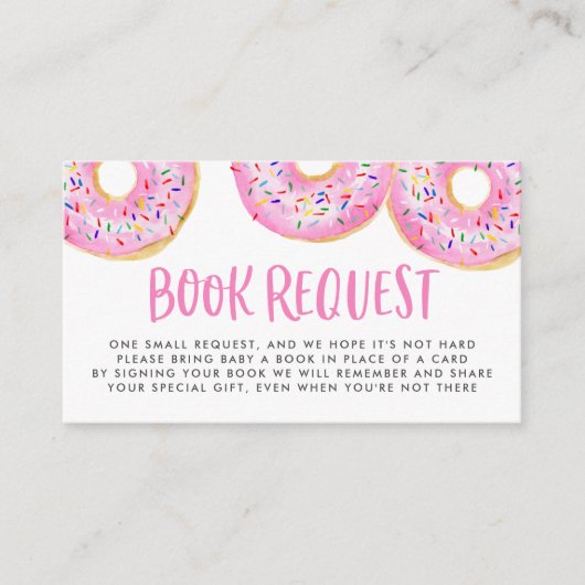 Cute Pink Waterverf Donuts Sprinkles Book Request Informatiekaartje (Voorkant)