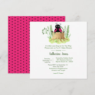 Cute Pink Waterverf Ladybug Girls Baby shower I Kaart