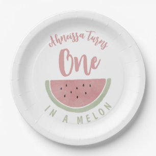 Cute Pink Waterverf One op een Melon Birthday Papieren Bordje