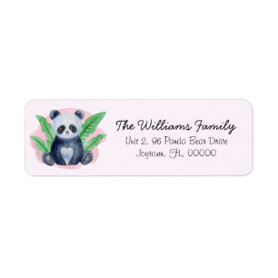 Cute Pink Waterverf Panda Return Address Etiket