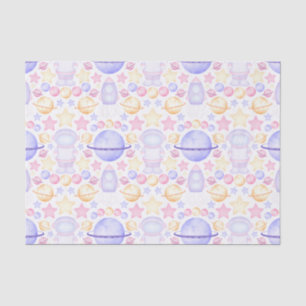 Cute Pink Waterverf Space Astronaus Birthday Tissuepapier