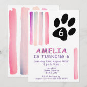 Cute Pink Waterverf Strokes Kinderen Birthday Part Kaart (Voorkant / Achterkant)