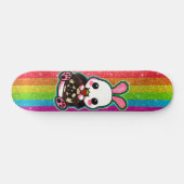 Cute Pink & White Bunny Rabbit Rainbow Glitter Skateboard (Horizontaal)