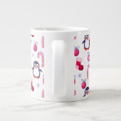 Cute Pink & White Kerstpatroon met pinguïns Extra Grote Mok (Achterkant)