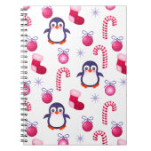 Cute Pink & White Kerstpatroon met pinguïns Notitieboek (Voorkant)