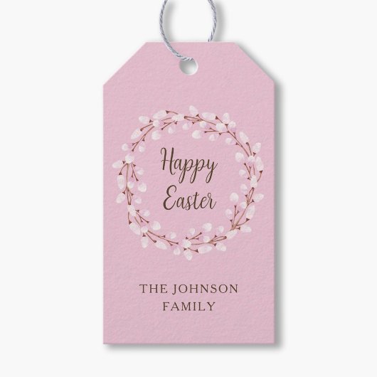 Cute Pink Willow Happy Pasen Cadeaulabel
