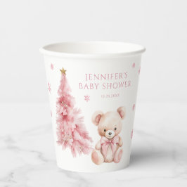 Cute Pink Winter Teddy Bear Bow Baby Girl Shower Papieren Bekers