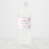 Cute Pink Winter Wonderland Baby shower Snowflakes Waterfles Etiket (Voorkant)