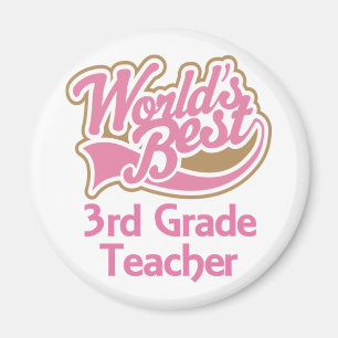 Cute Pink Worlds Best 3rd Grade Teacher Magneet