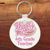 Cute Pink Worlds Best 4th Grade Teacher Sleutelhanger (Voorkant)