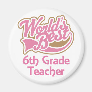 Cute Pink Worlds Best 6th Grade Teacher Magneet