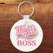 Cute Pink Worlds Best Boss Sleutelhanger (Voorkant)