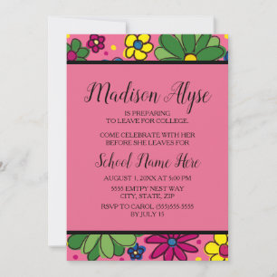 Cute Pink Yellow Green Floral Trunk Party Kaart