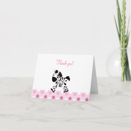 Cute Pink Zebra Gevouwen Dank je opmerkingen Bedankkaart (Voorkant)