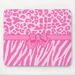 Cute Pink Zebra Leopard Animal Print and Girly Bow Muismat