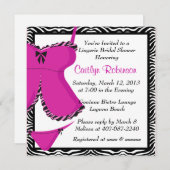 Cute Pink Zebra Lingerie Bridal Shower Uitnodiging (Voorkant / Achterkant)