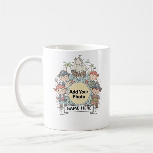 Cute Pirate Adventure Custom Photo  Name Kids Mug (Gauche)