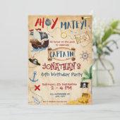 Cute Pirate Birthday Parchment waterverf Kaart (Staand voorkant)