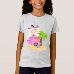 Cute Pirate Blonde Girl & Big Ship Custom Name T-shirt