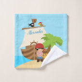 Cute Pirate Boy & A Big Ship Custom Name Bad Handdoek (Wasdoekje)