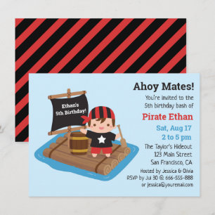 Cute Pirate Boy Boat Raft Kids Birthday Party Kaart
