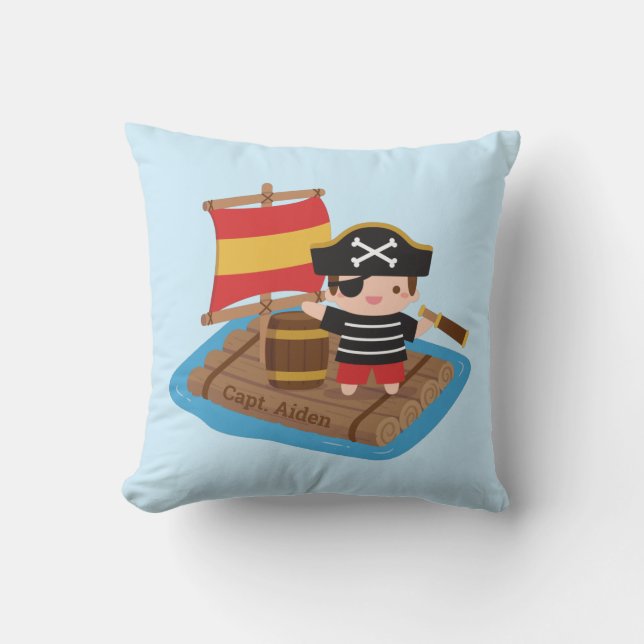 Cute Pirate Boy Sailing Adventure Kinder Room Kussen (Voorkant)