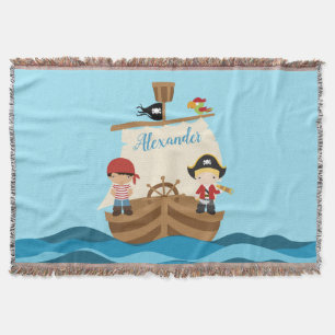 Cute Pirate Boys & A Big Ship Custom Name Deken