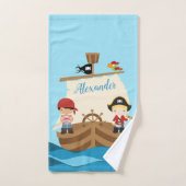 Cute Pirate Boys & Big Ship Custom Name Bad Handdoek (Handdoek)