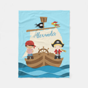Cute Pirate Boys & Big Ship Custom Name Fleece Deken