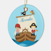 Cute Pirate Boys & Big Ship Custom Name Keramisch Ornament (Links)