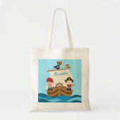 Cute Pirate Boys & Big Ship Custom Name Tote Bag (Voorkant)