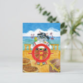 Cute Pirate Cat Budgie Caribbean Zee Ship briefkaa Briefkaart (Staand voorkant)