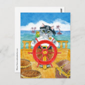 Cute Pirate Chat Budgie Carte postale de navire de (Devant / Derrière)