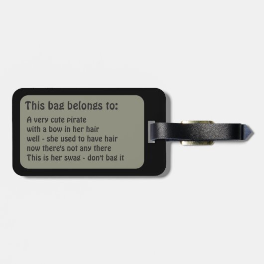 Cute Pirate Flag Kinder Black Bagagelabel (Achterkant horizontaal)