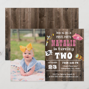 Cute Pirate Girl Custom Foto 2e verjaardag Kaart