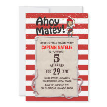 Cute Pirate Girl Red Stripes Birthday Party