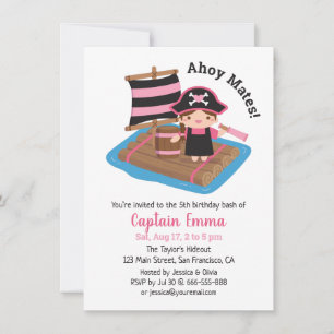 Cute Pirate Kapitein Girl Raft Kind Birthday Party Kaart