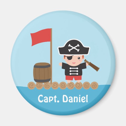 Cute Pirate Kapitein Ocean Raft Boy Magneet (Voorkant)