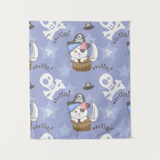 Cute Pirate Kitten Pattern Wandkleed (Voorkant)