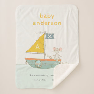 Cute Pirate Mouse Sailboat Kinder Monogram Baby St Sherpa Deken