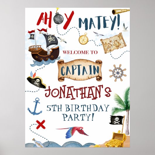 Cute Pirate Party Welkom Poster (Voorkant)