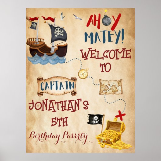 Cute Pirate Party welkom Poster (Voorkant)