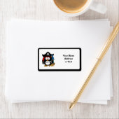 Cute Pirate Penguin met Treasure Chest Etiket (Insitu)