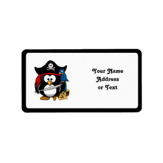 Cute Pirate Penguin met Treasure Chest Etiket