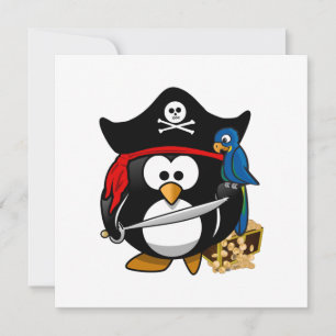 Cute Pirate Penguin met Treasure Chest Kaart