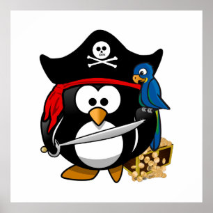 Cute Pirate Penguin met Treasure Chest Poster