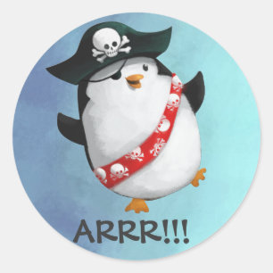 Cute Pirate Penguin Ronde Sticker